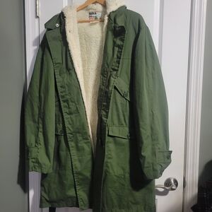 Green Parka with Faux Fur Lining